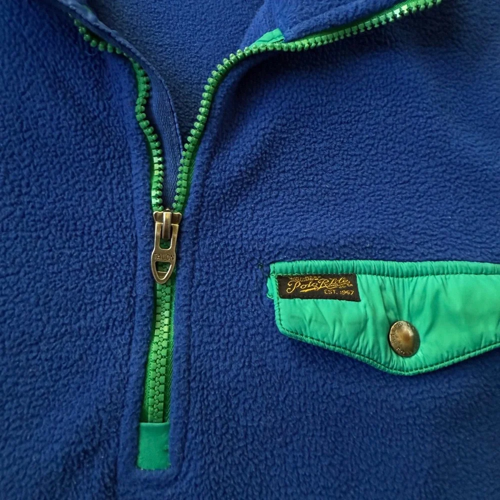 Vintage Polo Ralph Lauren Polartec Fleece Quarter Zip Pullover Blue/Teal Mens Lg